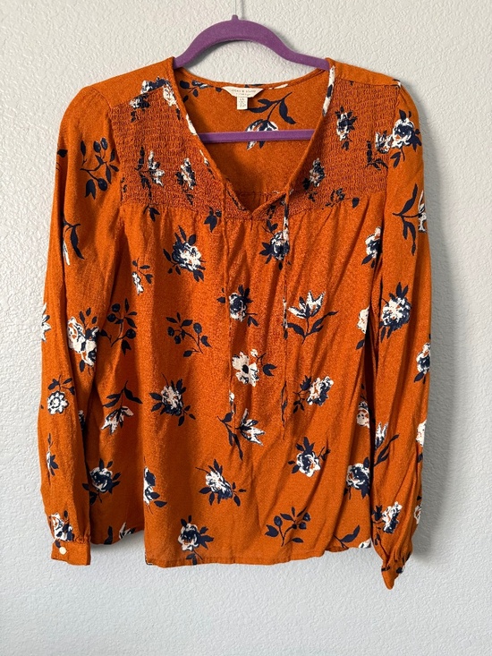 Lucky Brand Tops - Lucky Brand Orange Floral Long Sleeve Blouse Size L